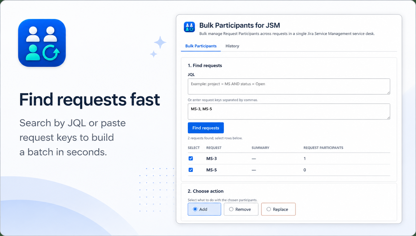 Bulk Participants for JSM request selection screen