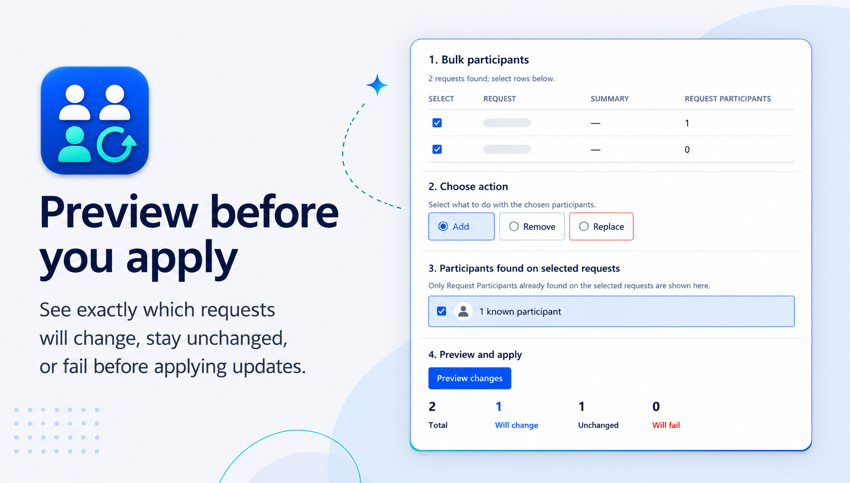 Bulk Participants for JSM Preview before Apply screen